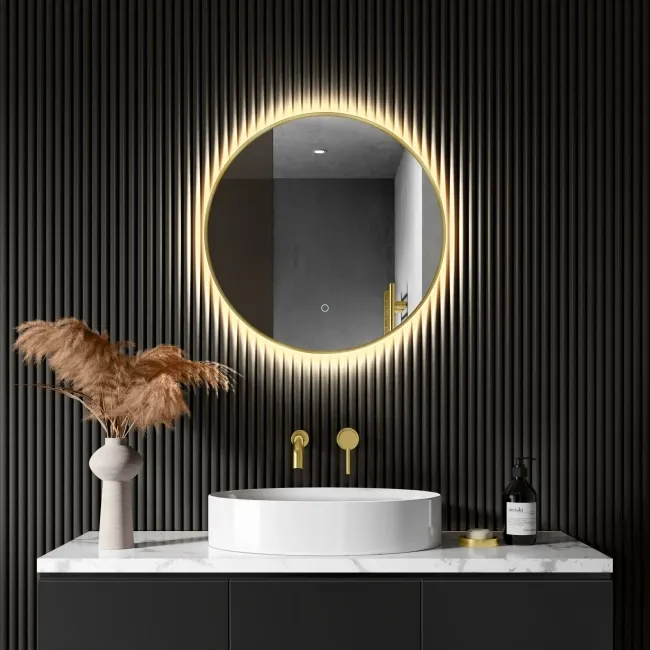 Paris Brushed Brass Round Backlit Illuminated LED Mirror 600mm
