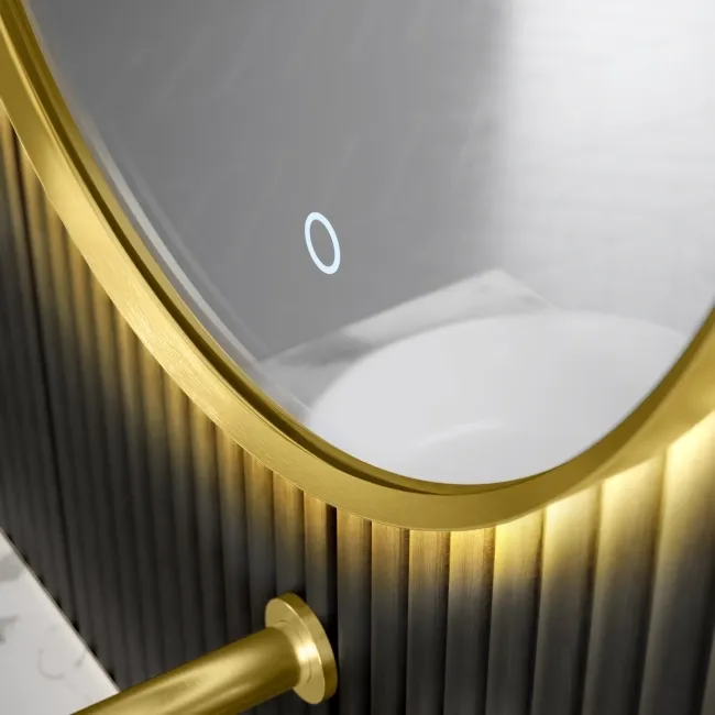 Paris Brushed Brass Round Backlit Illuminated LED Mirror 600mm