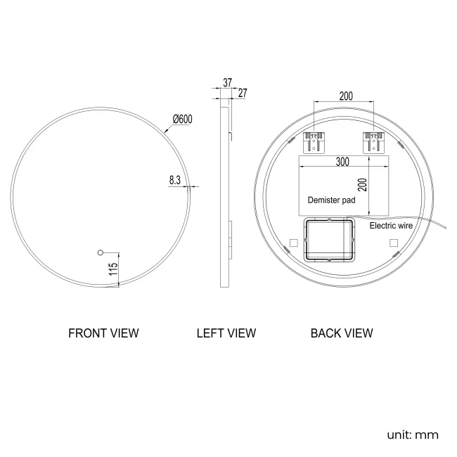Paris Brushed Brass Round Backlit Illuminated LED Mirror 600mm