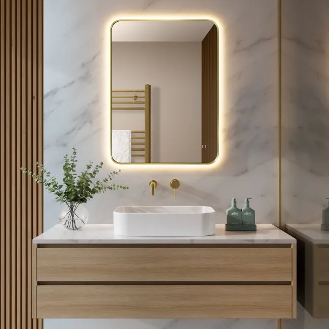 Nina Brushed Brass Backlit Illuminated LED Mirror 800x600mm