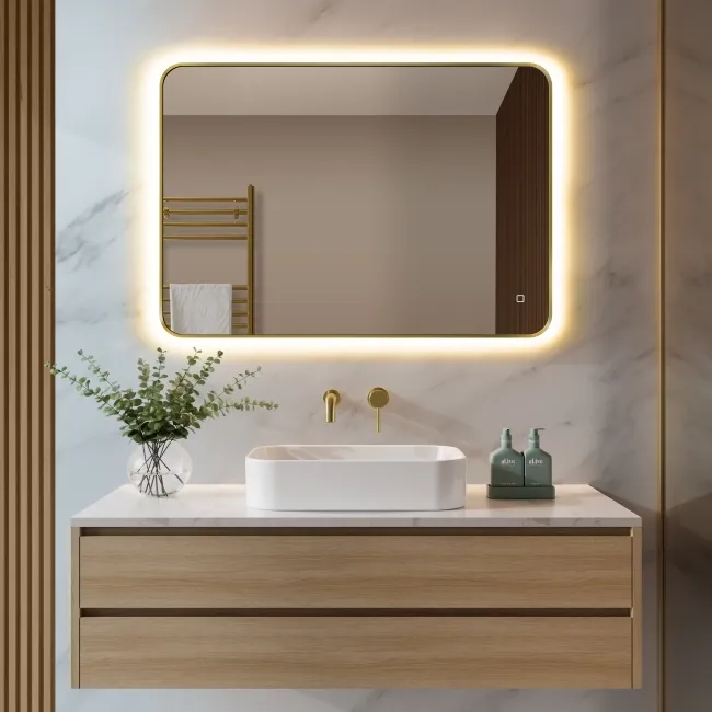 Nina Brushed Brass Backlit Illuminated LED Mirror 700x1000mm