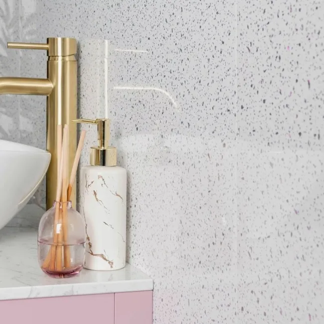 Trepanel Aqua® White Sparkle Quartz Effect PVC Shower Wall Panel