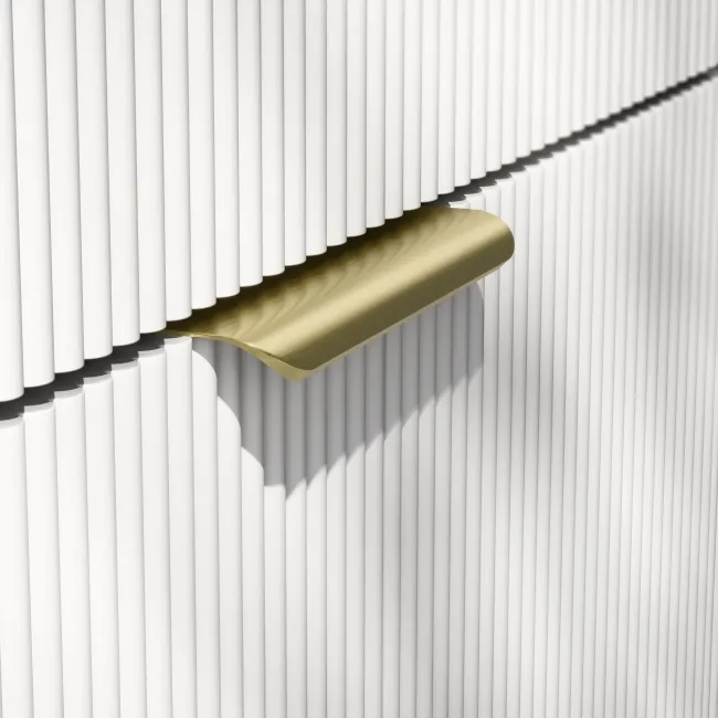 Sicily Fluted Coastal White Floor Standing Tall Cabinet Unit 1900x300mm - Brushed Brass Accents