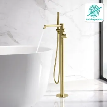 Ennis Brushed Brass Freestanding Bath Shower Mixer Tap with Knurled Detailing