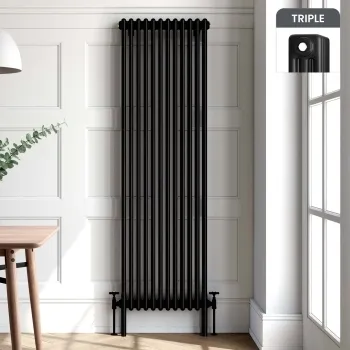 Athens Matt Black Triple Column Vertical Traditional Radiator 1800x560mm