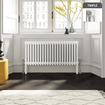 Athens White Triple Column Horizontal Traditional Radiator 450x1010mm