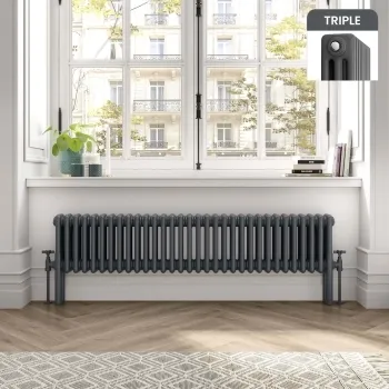 Athens Anthracite Triple Column Horizontal Traditional Radiator 300x1415mm
