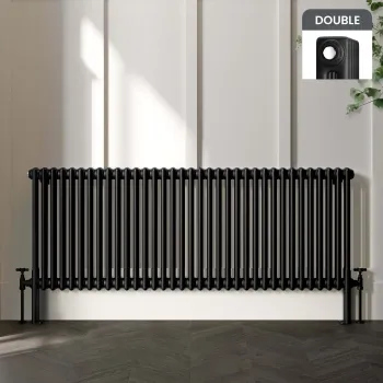 Athens Matt Black Double Column Horizontal Traditional Radiator 600x1595mm
