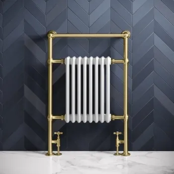 Gibraltar Slimline Large Brushed Brass Traditional Heated Towel Radiator (Flat Top Rail)