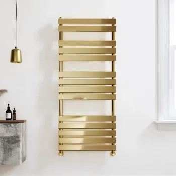 Santorini Brushed Brass Flat Panel Heated Towel Rail 1400x600mm