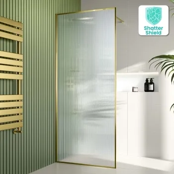 Munich Fluted Effect Brushed Brass Easy Clean 8mm Wet Room Shower Glass Panel 800mm