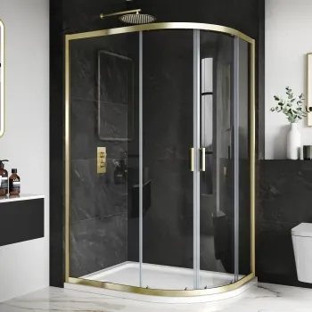 London Brushed Brass 6mm Offset Quadrant Shower Enclosure 1200x800mm