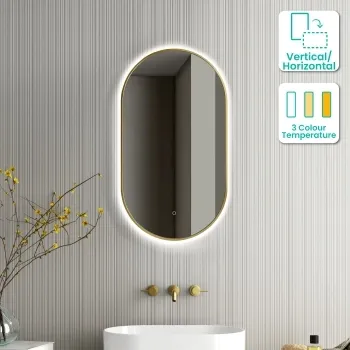Ada Pill Brushed Brass Backlit Illuminated LED Mirror 900x500mm