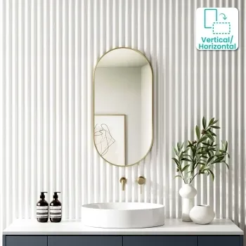 Essence Brushed Brass Pill Bathroom Mirror 800x400mm