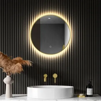 Paris Brushed Brass Round Backlit Illuminated LED Mirror 500mm