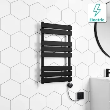 Santorini Electric Matt Black Flat Panel Heated Towel Rail 800x450mm