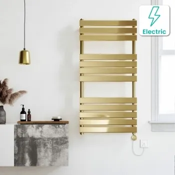 Santorini Electric Brushed Brass Flat Panel Heated Towel Rail 1200x600mm
