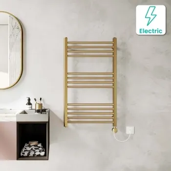 Barcelona Electric Brushed Brass Straight Heated Towel Rail 1000x600mm