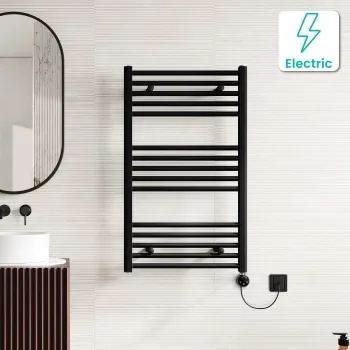 Naples Electric Premium Matt Black Straight Heated Towel Rail 1000x600mm