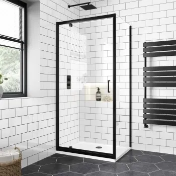 London Matt Black 6mm Pivot Shower Enclosure 900x760mm