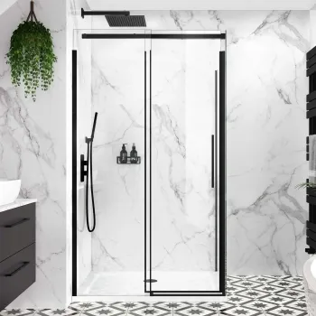 Stockholm Matt Black Easy Clean 8mm Frameless Sliding Shower Enclosure 1100x900mm