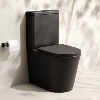 Loma Matt Black Rimless Fully Back To Wall Close Coupled Toilet With Premium Soft Close Slim Seat