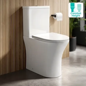 Brooklyn Rimless Comfort Height Close Coupled Toilet With Premium Soft Close Slim Seat