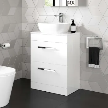 Avon Gloss White Vanity Drawer with Curved Counter Top Basin 600mm