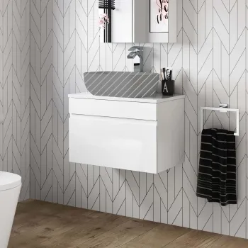 Trent Gloss White Wall Hung Drawer 600mm - Excludes Counter Top Basin