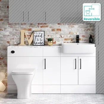 Harper Gloss White Combination Vanity Basin with Marble Top & Atlanta Toilet 1500mm - Black Accents