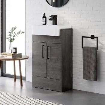 Harper Charcoal Elm Vanity with Semi Recessed Basin 500mm - Black Accents