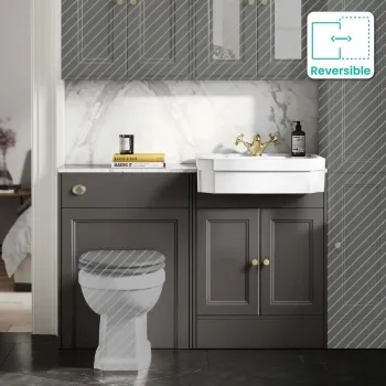 Monaco Graphite Grey Combination Vanity Traditional Basin with Marble Top 1200mm (Excludes Pan & Cistern) - Brushed Brass Accents