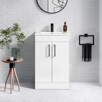 Mersey Gloss White Basin Vanity 500mm - Black Accents