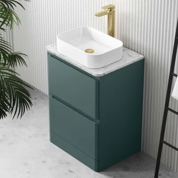 Corsica Midnight Green Vanity Drawer with Marble Top & Marin Basin 600mm