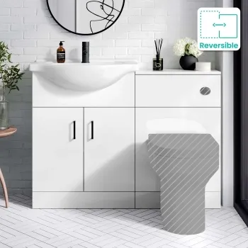 Quartz Gloss White Basin Vanity and Back To Wall Toilet Unit 1150mm (Excludes Toilet) - Black Accents