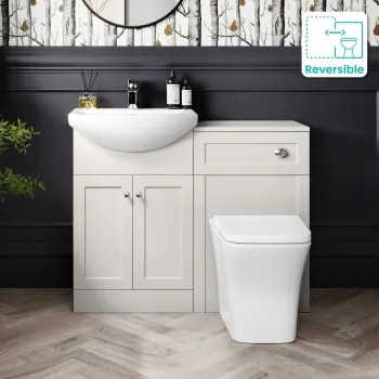 Capri Cotton White Combination Vanity Basin and Houston Toilet 1050mm - Chrome Handles