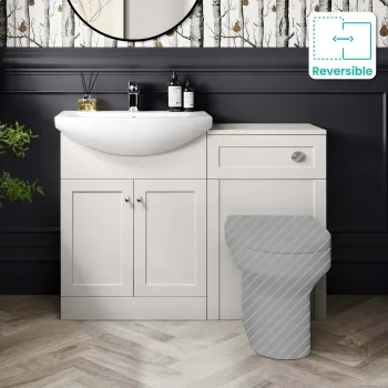 Capri Cotton White Basin Vanity and Back To Wall Unit 1150mm (Excludes Toilet) - Chrome Handles