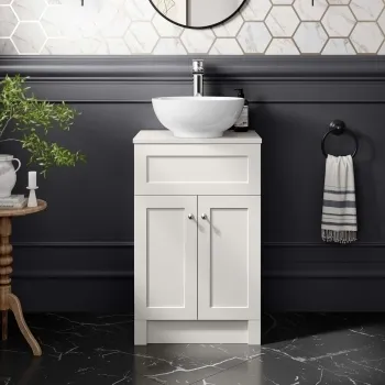 Milos Cotton White Vanity with Mesa Basin 500mm - Brushed Handles