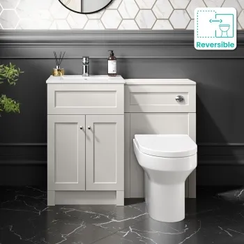 Milos Cotton White Combination Vanity Basin and Denver Toilet 1000mm - Chrome Handles