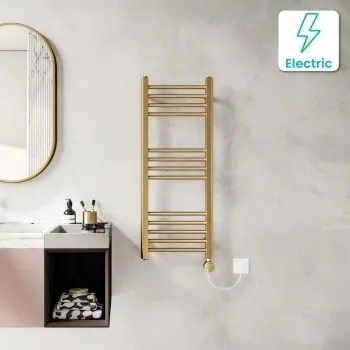 Barcelona Electric Brushed Brass Straight Heated Towel Rail 1000x400mm