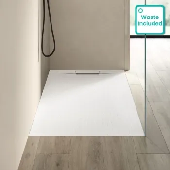 Tokyo Rectangular Matt White Slate Texture Stone Shower Tray 1500x800mm