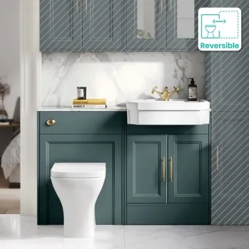 Monaco Midnight Green Combination Vanity Traditional Basin with Marble Top & Atlanta Toilet 1200mm - Brass Knurled Handles