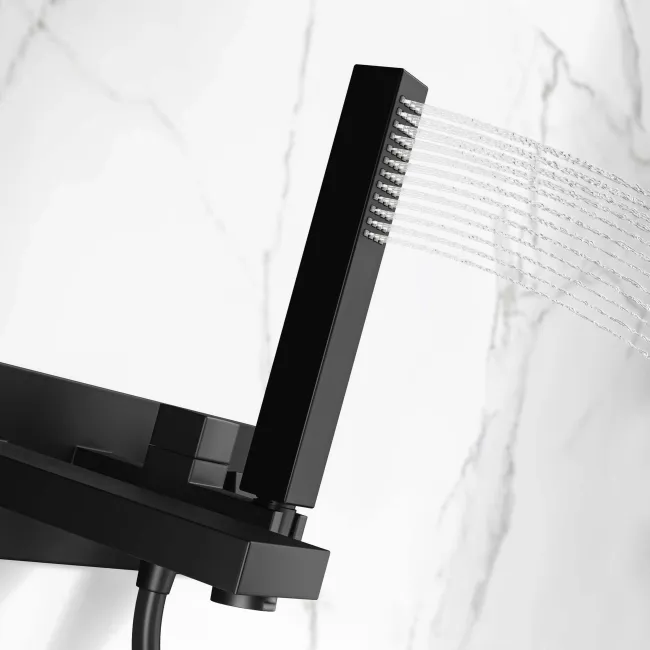 Tamar Matt Black Wall Mounted Bath Mixer Tap & Handheld Shower