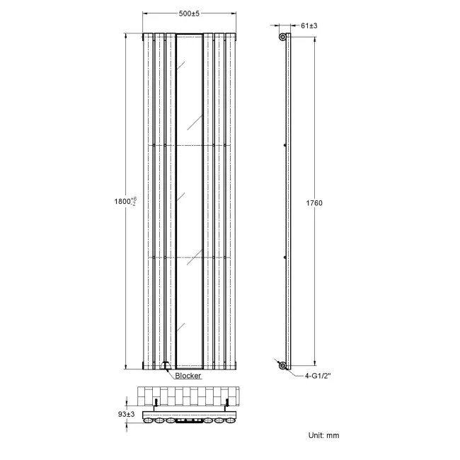 Marseille White Single Vertical Mirror Radiator 1800x500mm