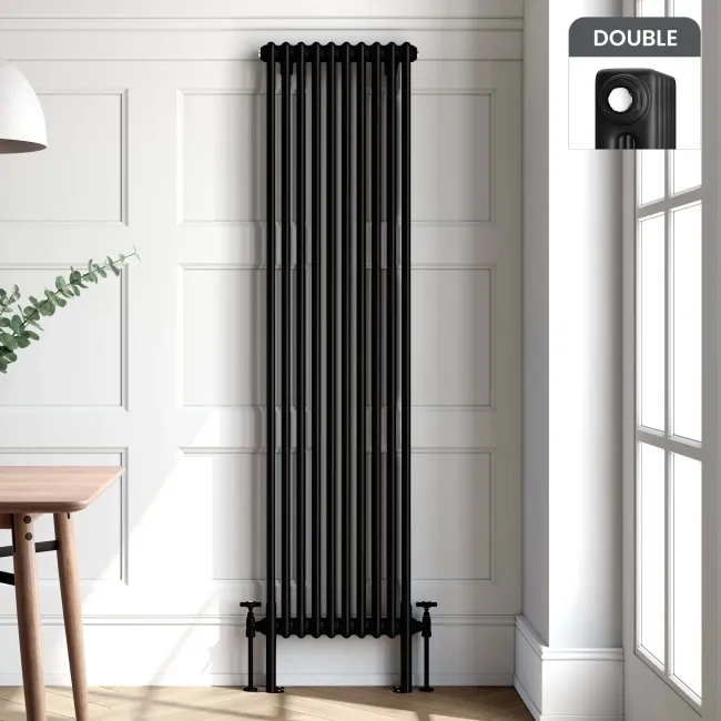 Athens Matt Black Double Column Vertical Traditional Radiator 1800x470mm