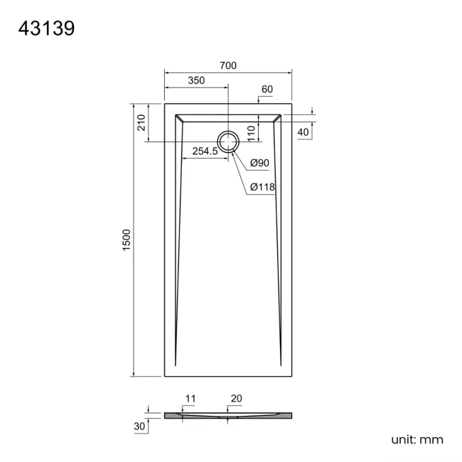 Sydney Low Profile Rectangular Gloss White Stone Shower Tray 1500x700mm