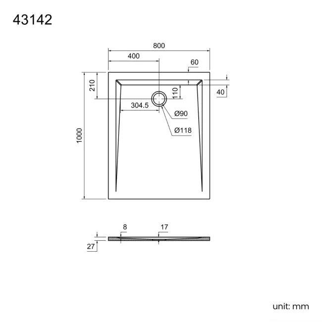 Sydney Low Profile Rectangular Gloss White Stone Shower Tray 1000x800mm