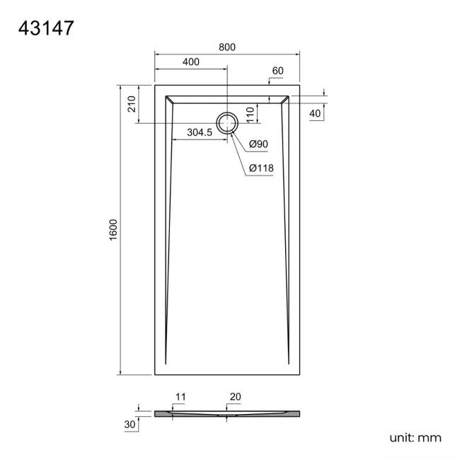 Sydney Low Profile Rectangular Gloss White Stone Shower Tray 1600x800mm