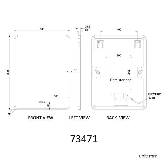 Mila Black Framed Backlit Illuminated LED Mirror With BLUETOOTH Speaker 800x600mm
