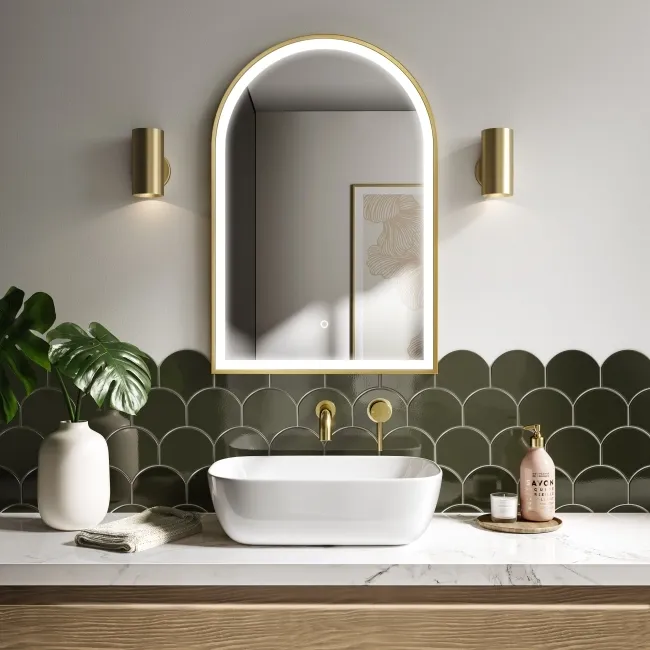 Maya Brushed Brass Arched Illuminated LED Mirror 750x500mm